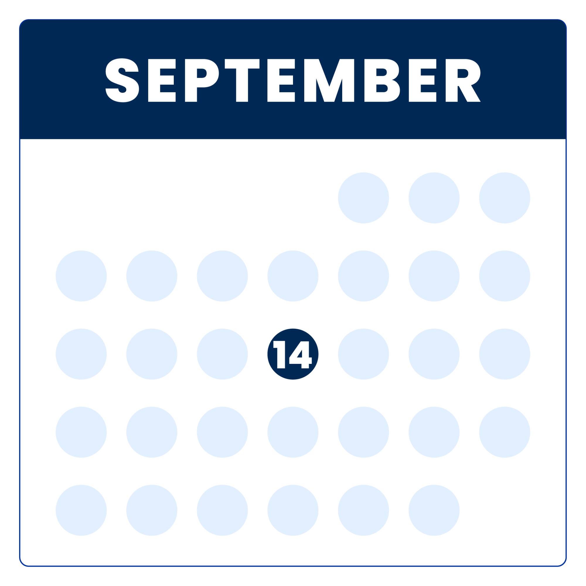 Calendar graphic with September 14, 2022 highlighted